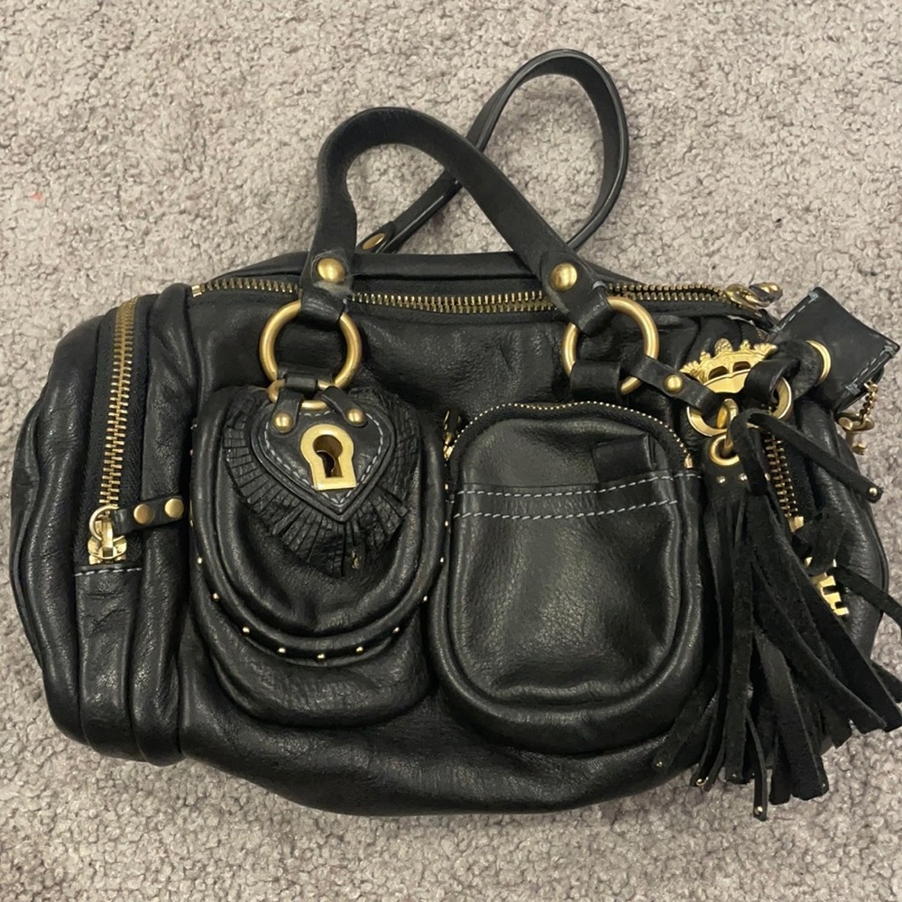 Juicy Couture black leather lock and key handbag